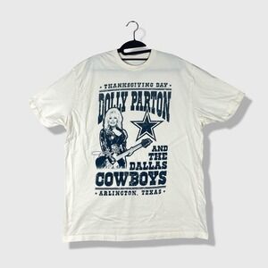 Dolly Parton Dallas Cowboys T Shirt Mens 2XL White Thanksgiving Day Graphic Tee